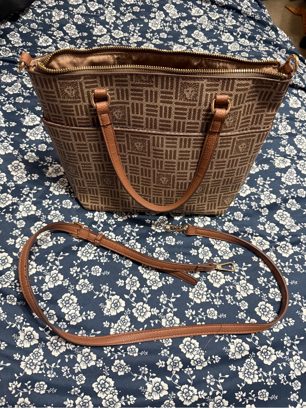 Anne Klein 10” Brown Monogram Tote with Removable Strap (FREE SHIPPING)